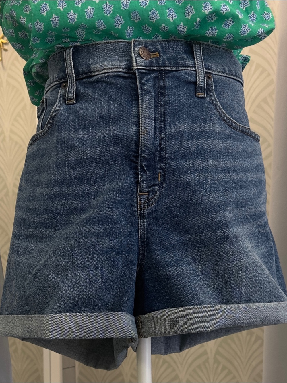 J. Crew Mid-Rise Rolled Hem Denim Shorts - Blue